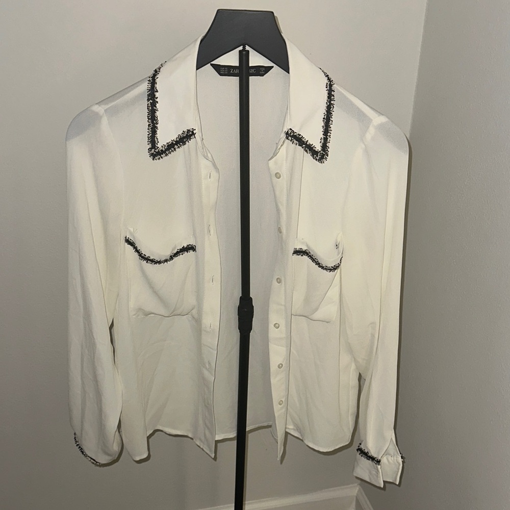 Zara Cream Blouse with Black Accents